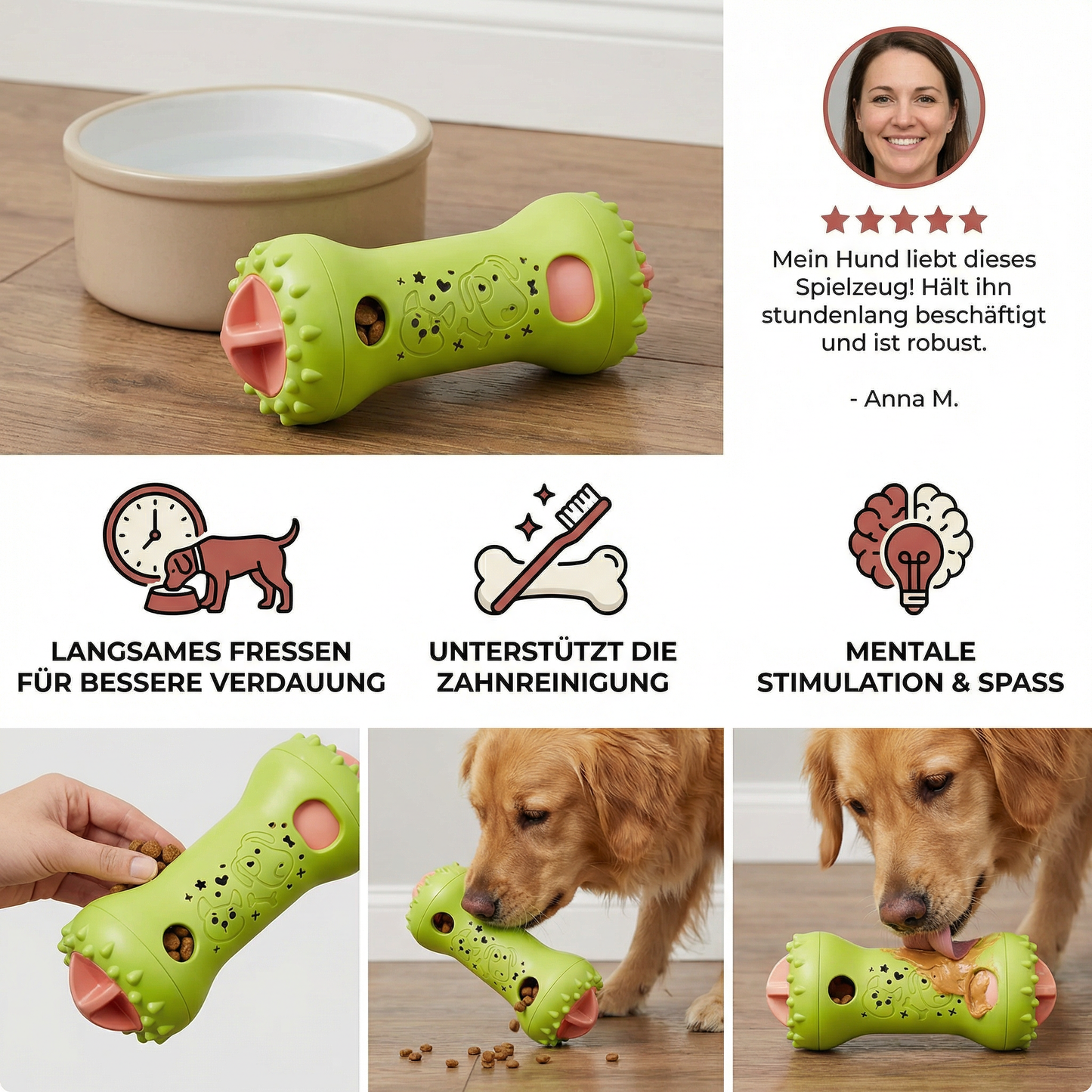 3-in-1 Hundespielzeug – Slow Feeder, Snackspender & Zahnpflege