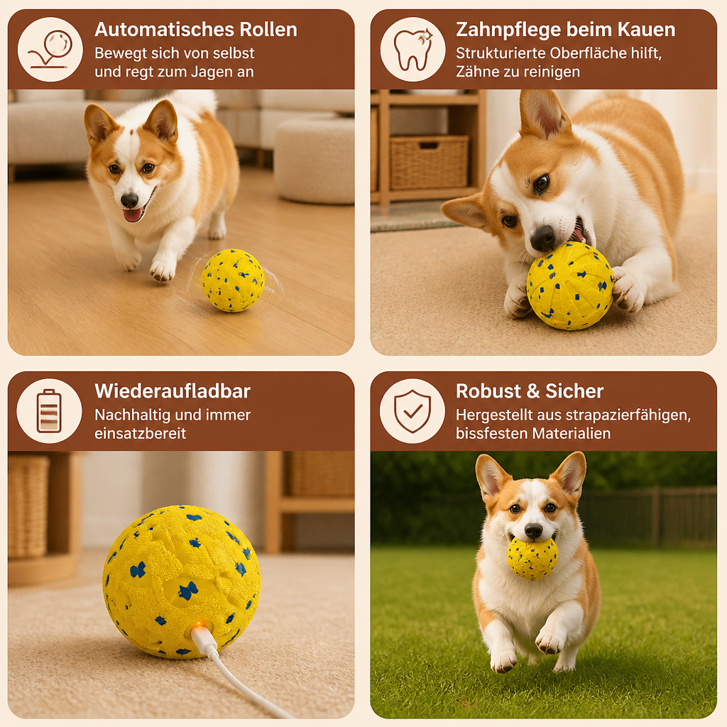 Interaktiver, wiederaufladbarer Hundeball – intelligentes Roll- und Zahnpflege-Kauspielzeug