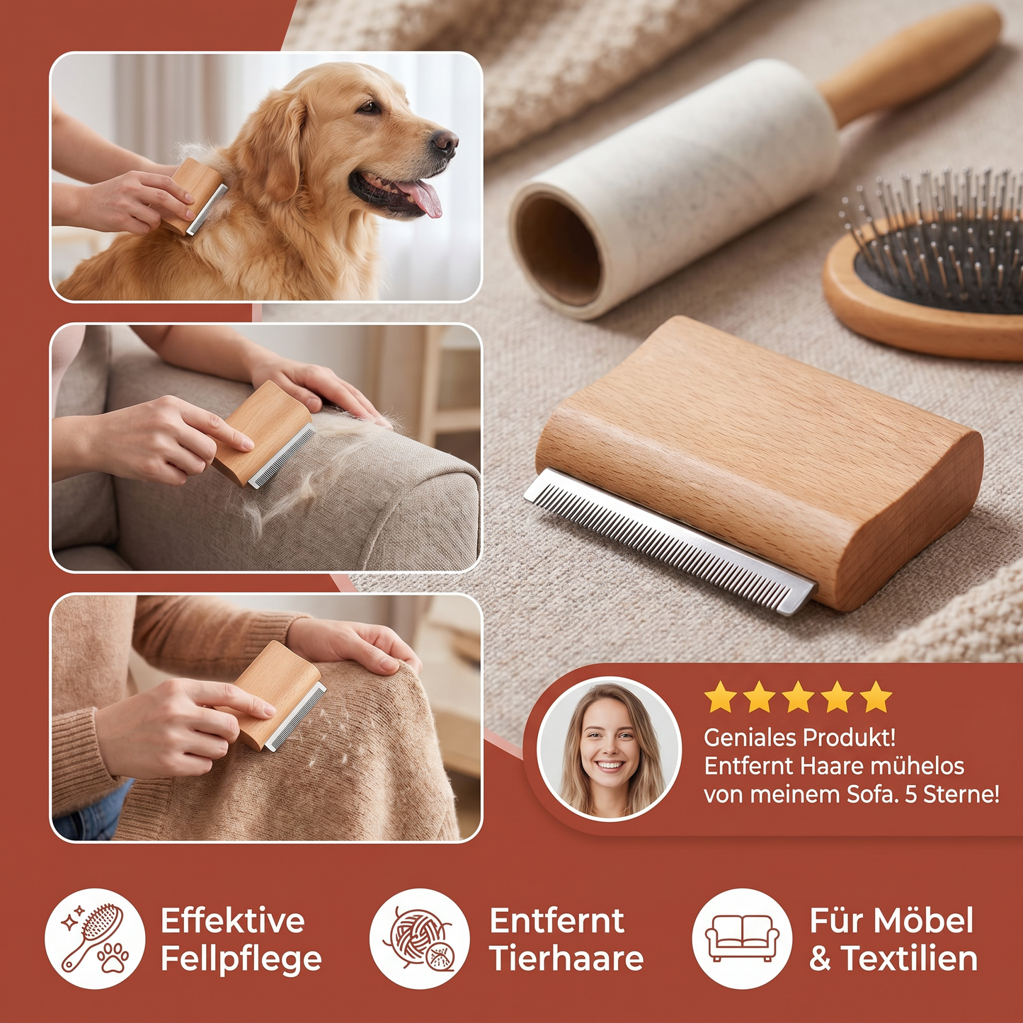 2-in-1-Kamm zur Fellpflege und Haarentfernung für Tierfell, Möbel und Textilien