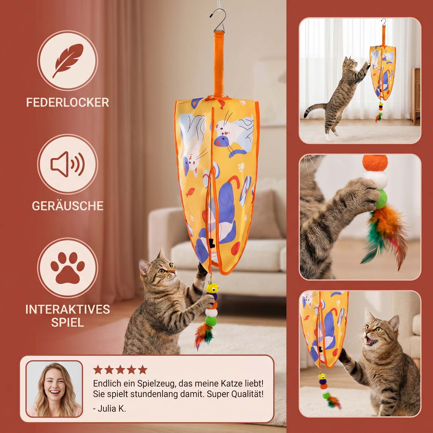 Automatisches hängendes Katzenspielzeug mit Federlockern und Geräuschen