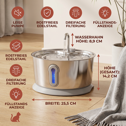 Intelligenter, antibakterieller Trinkbrunnen aus Edelstahl für Haustiere – 4 l, extrem leise, für eine bessere Flüssigkeitszufuhr und Gesundheit Ihres Haustieres