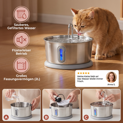 Intelligenter, antibakterieller Trinkbrunnen aus Edelstahl für Haustiere – 4 l, extrem leise, für eine bessere Flüssigkeitszufuhr und Gesundheit Ihres Haustieres