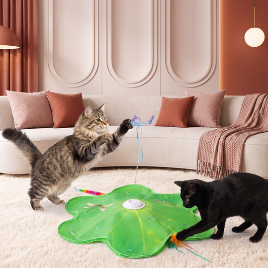 Interaktives 3-in-1-Katzenspielzeug mit Schmetterling – Spielmatte mit Schmetterling und Feder-Spielzeug
