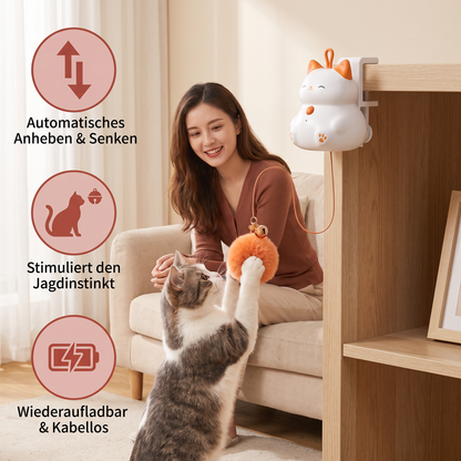 Interaktives, wiederaufladbares Katzenspielzeug – Automatischer Pompon-Wurfspielzeug mit Hebemechanismus