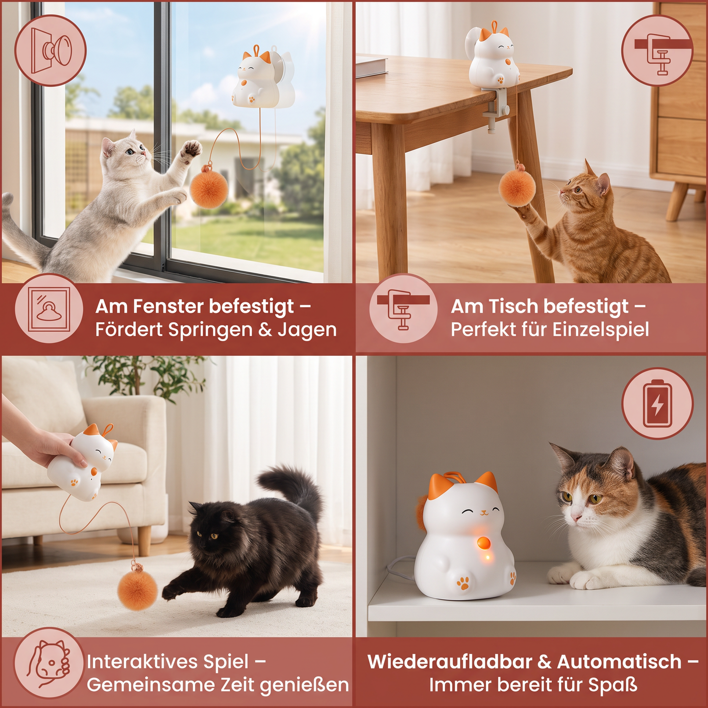 Interaktives, wiederaufladbares Katzenspielzeug – Automatischer Pompon-Wurfspielzeug mit Hebemechanismus