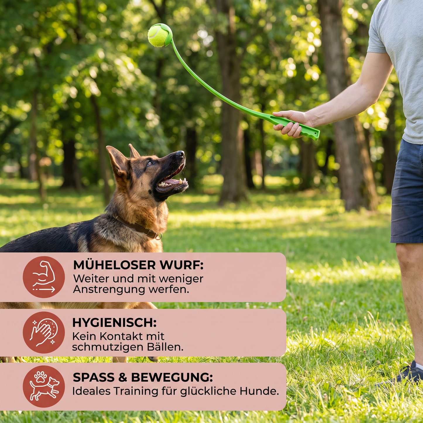 Interaktiver Tennisball-Werfer für Hunde – Apportierwerfer mit langem Griff