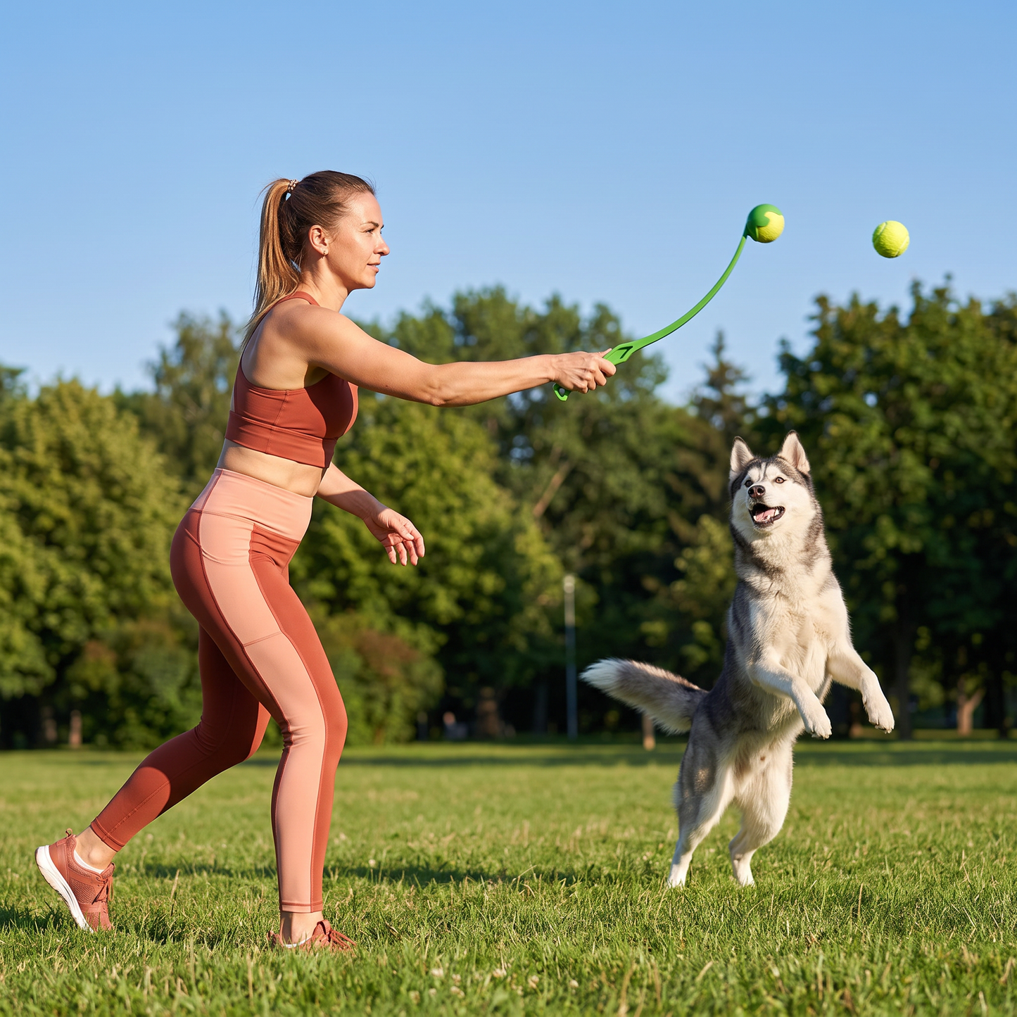 Interaktiver Tennisball-Werfer für Hunde – Apportierwerfer mit langem Griff