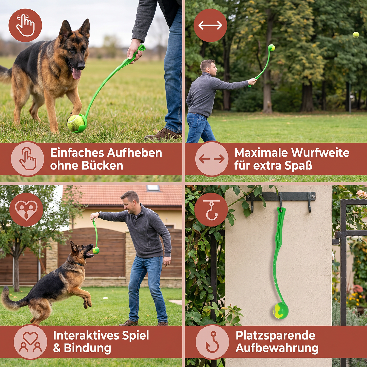 Interaktiver Tennisball-Werfer für Hunde – Apportierwerfer mit langem Griff
