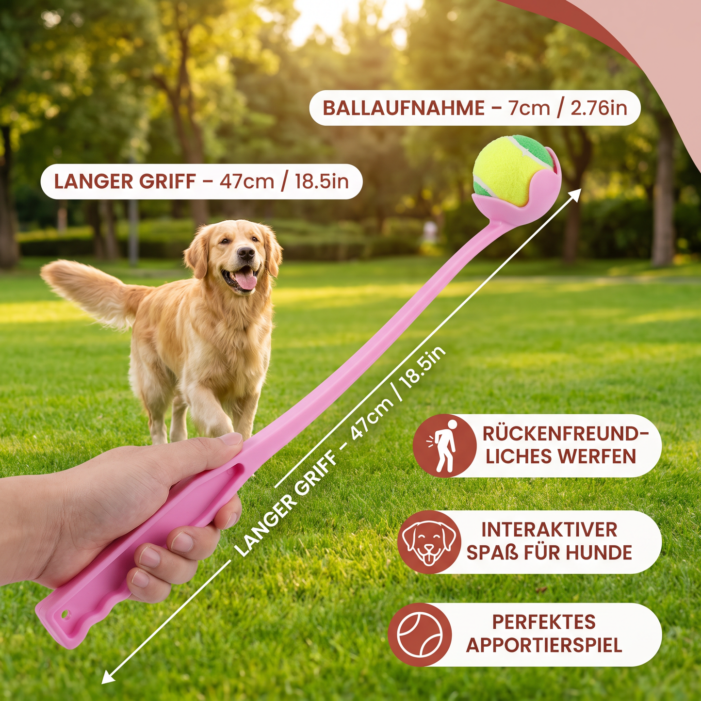 Interaktiver Tennisball-Werfer für Hunde – Apportierwerfer mit langem Griff