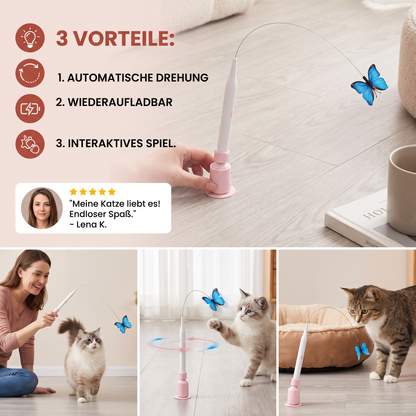 Interaktives, sich drehendes Schmetterlings-Katzenspielzeug – Wiederaufladbarer Bewegungs-Reizstab