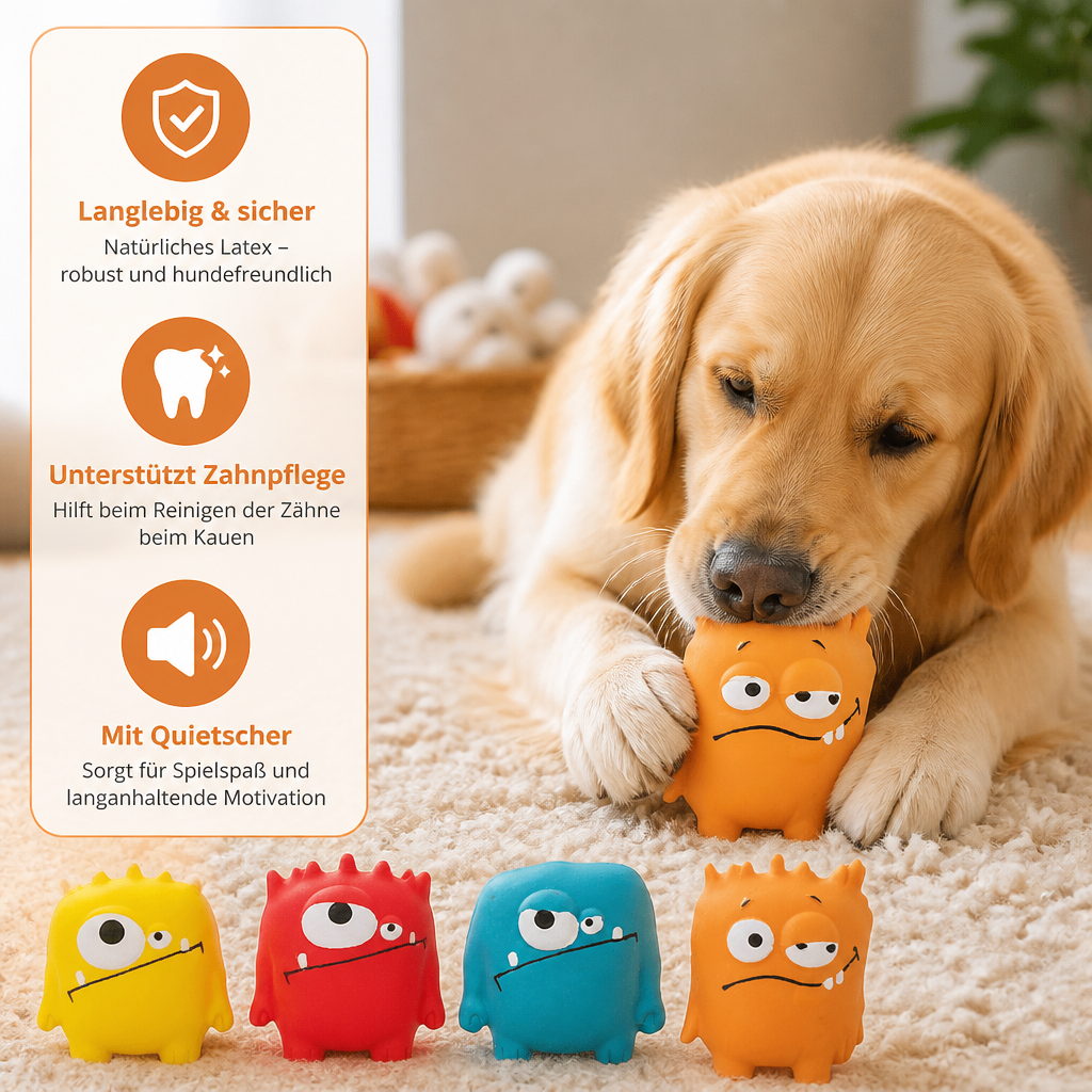 Langlebiges Quietsch-Hundespielzeug aus natürlichem Monster-Latex zur Zahnpflege