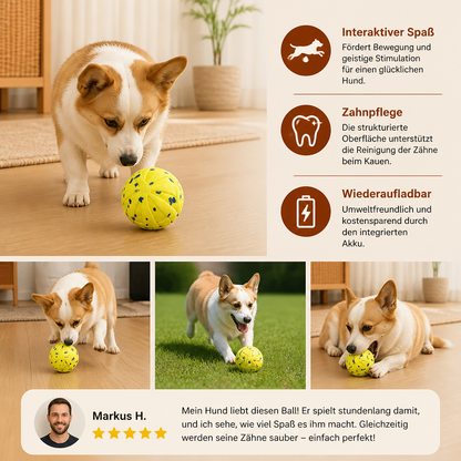 Interaktiver, wiederaufladbarer Hundeball – intelligentes Roll- und Zahnpflege-Kauspielzeug
