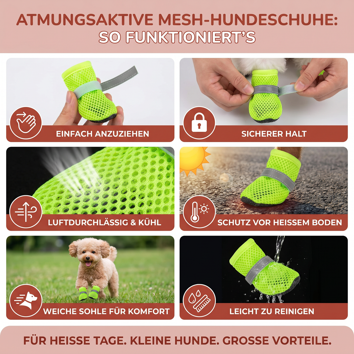 Atmungsaktive Mesh-Hundeschuhe für heiße Tage – mit weicher Sohle für kleine & große Hunde
