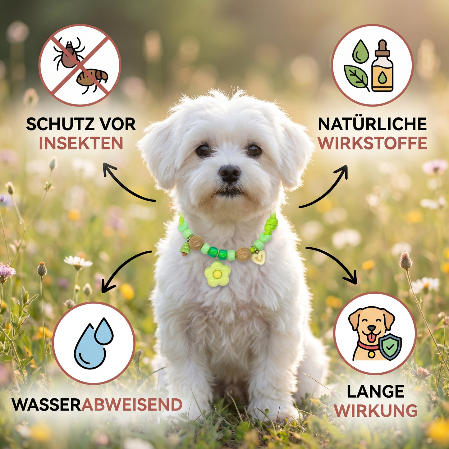 Niedliche Halskette mit Insektenschutz für Hunde