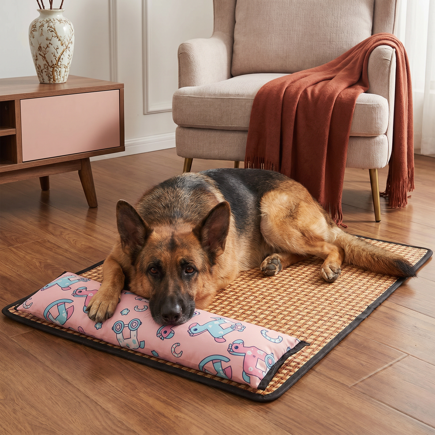 Atmungsaktive Kühlmatte aus Rattan für Hunde