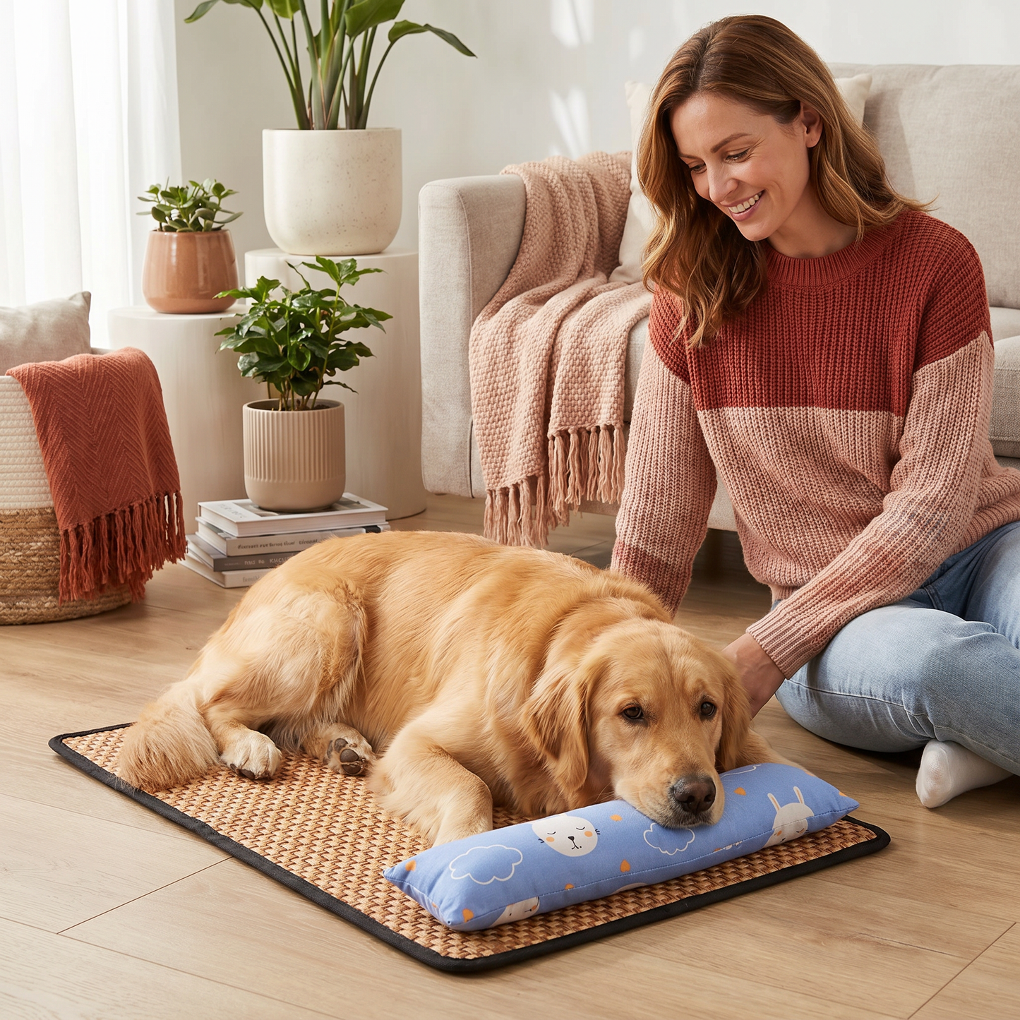 Atmungsaktive Kühlmatte aus Rattan für Hunde
