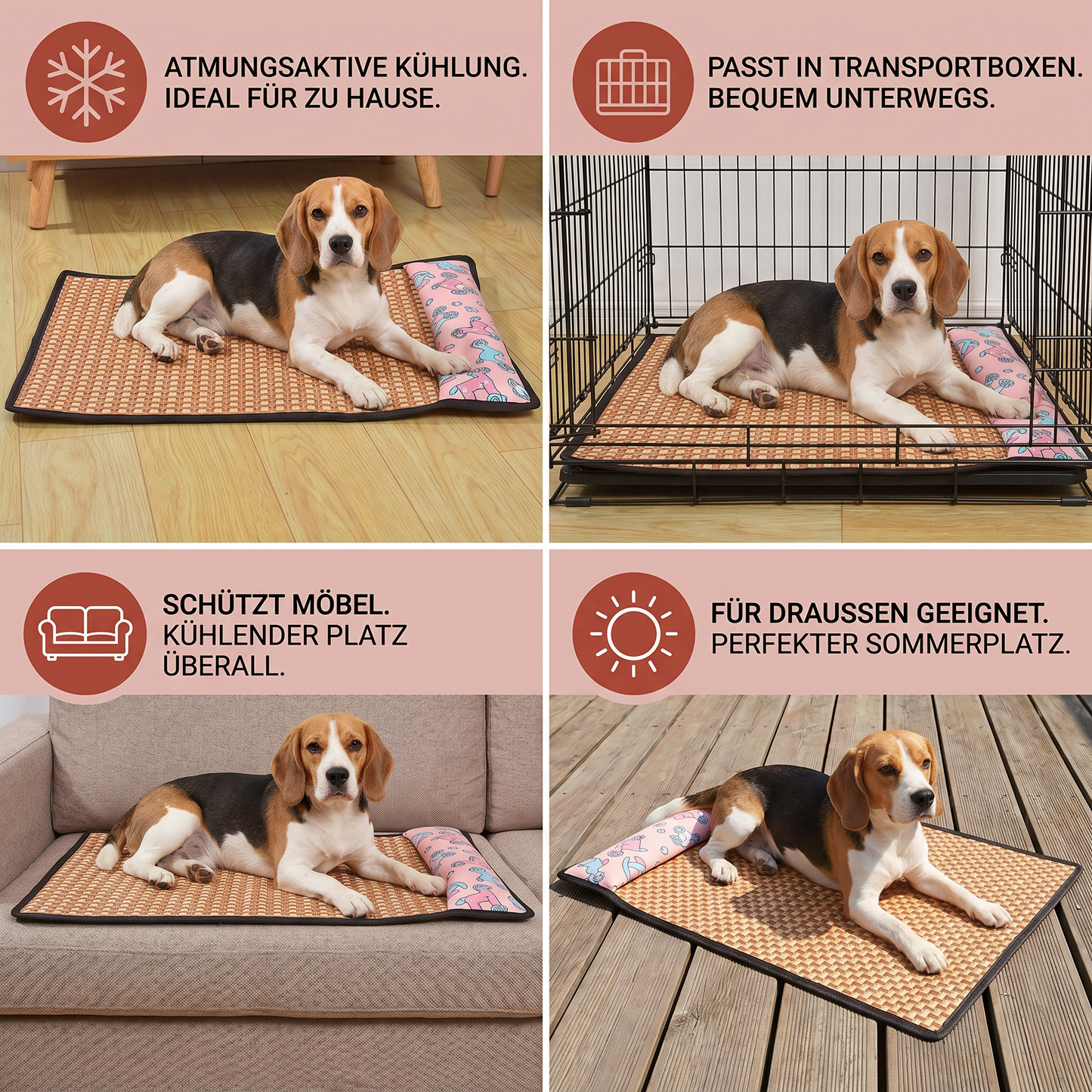 Atmungsaktive Kühlmatte aus Rattan für Hunde