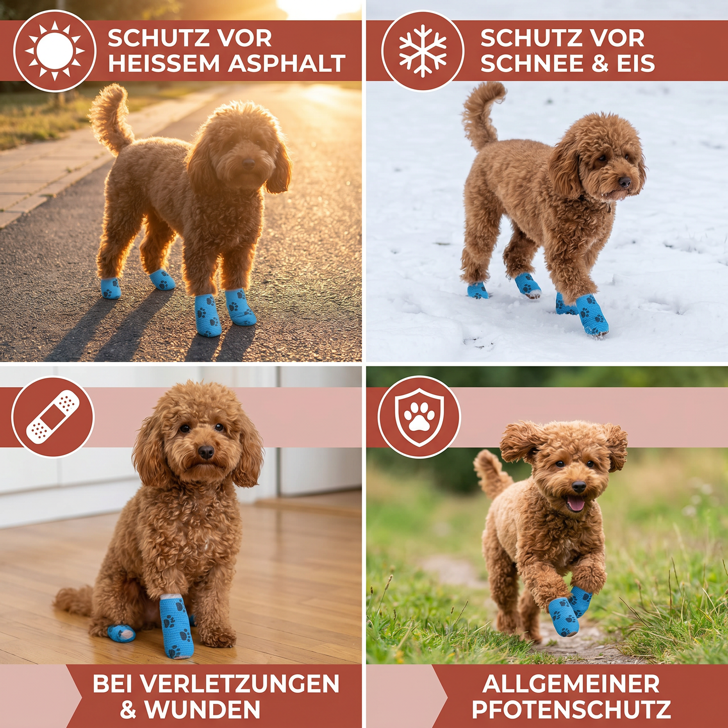 Selbstklebender Verband für Haustiere zum Schutz vor heißem Asphalt und Schnee