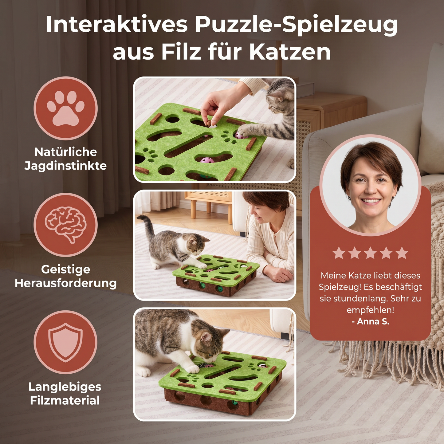 Interaktives Puzzle-Spielzeug aus Filz für Katzen