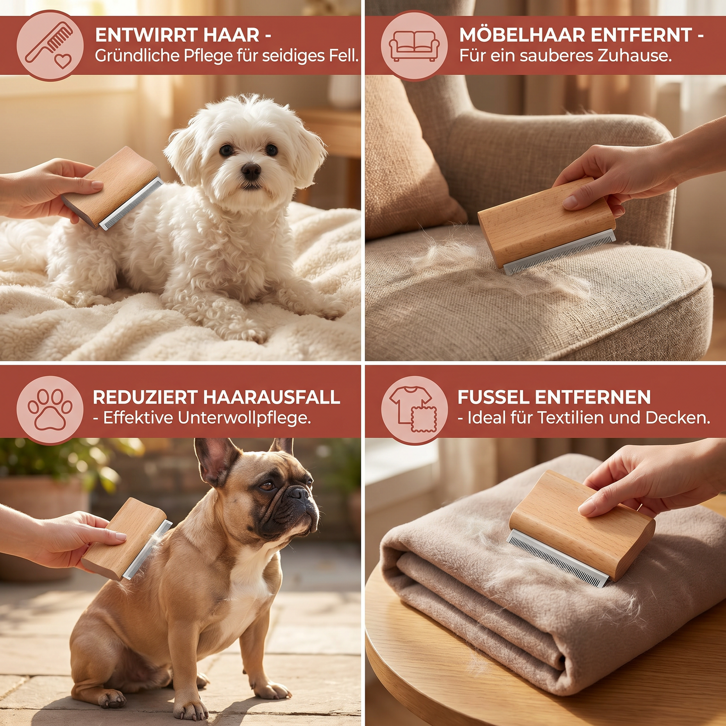 2-in-1-Kamm zur Fellpflege und Haarentfernung für Tierfell, Möbel und Textilien