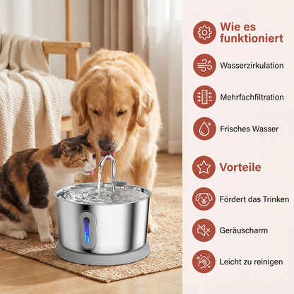 Intelligenter, antibakterieller Trinkbrunnen aus Edelstahl für Haustiere – 4 l, extrem leise, für eine bessere Flüssigkeitszufuhr und Gesundheit Ihres Haustieres