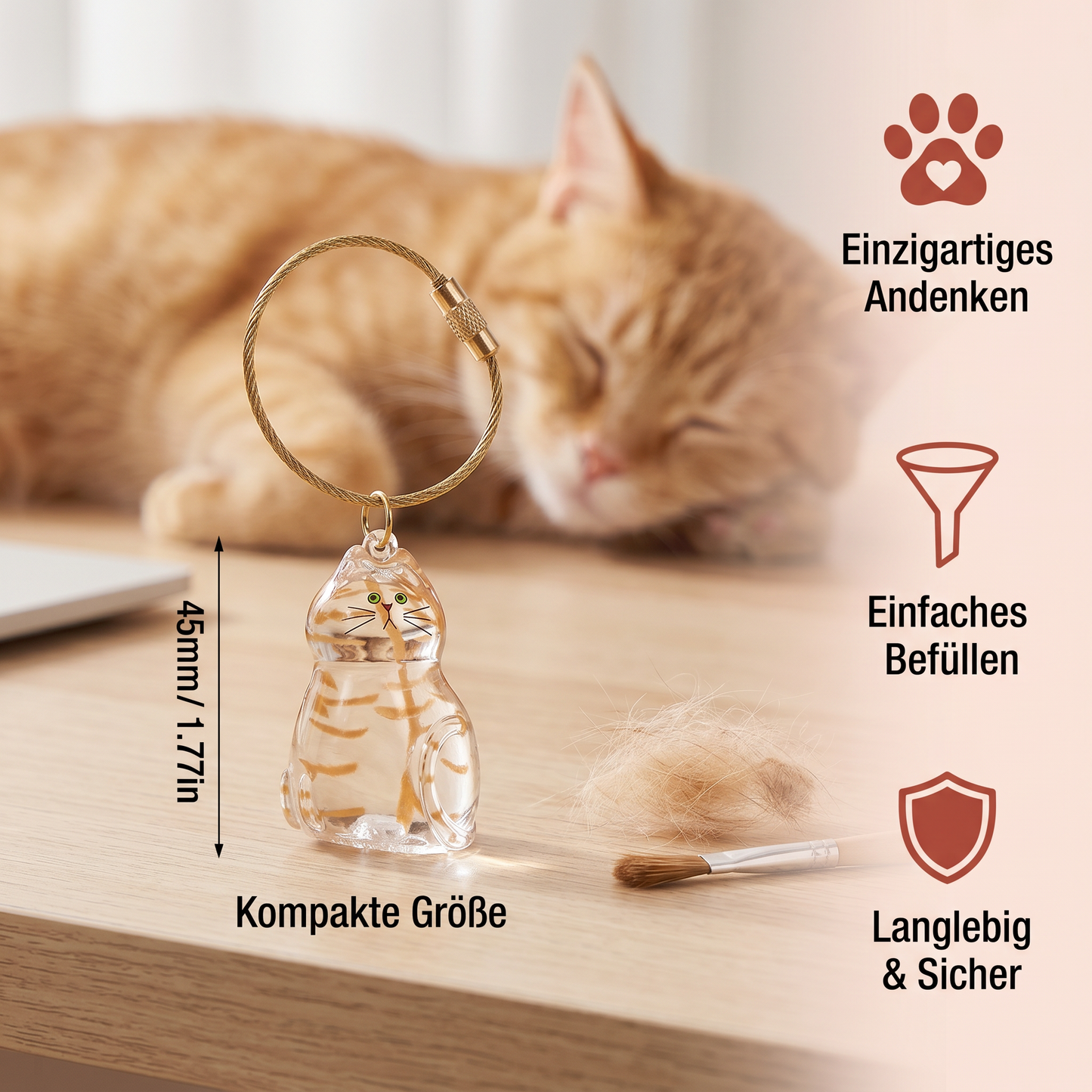 Schlüsselanhänger als Andenken mit Katzenhaaren – Andenkenhalter für Tierhaare
