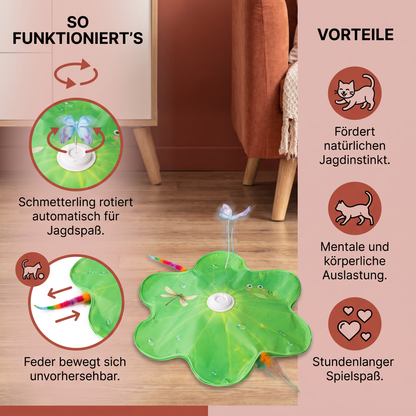 Interaktives 3-in-1-Katzenspielzeug mit Schmetterling – Spielmatte mit Schmetterling und Feder-Spielzeug