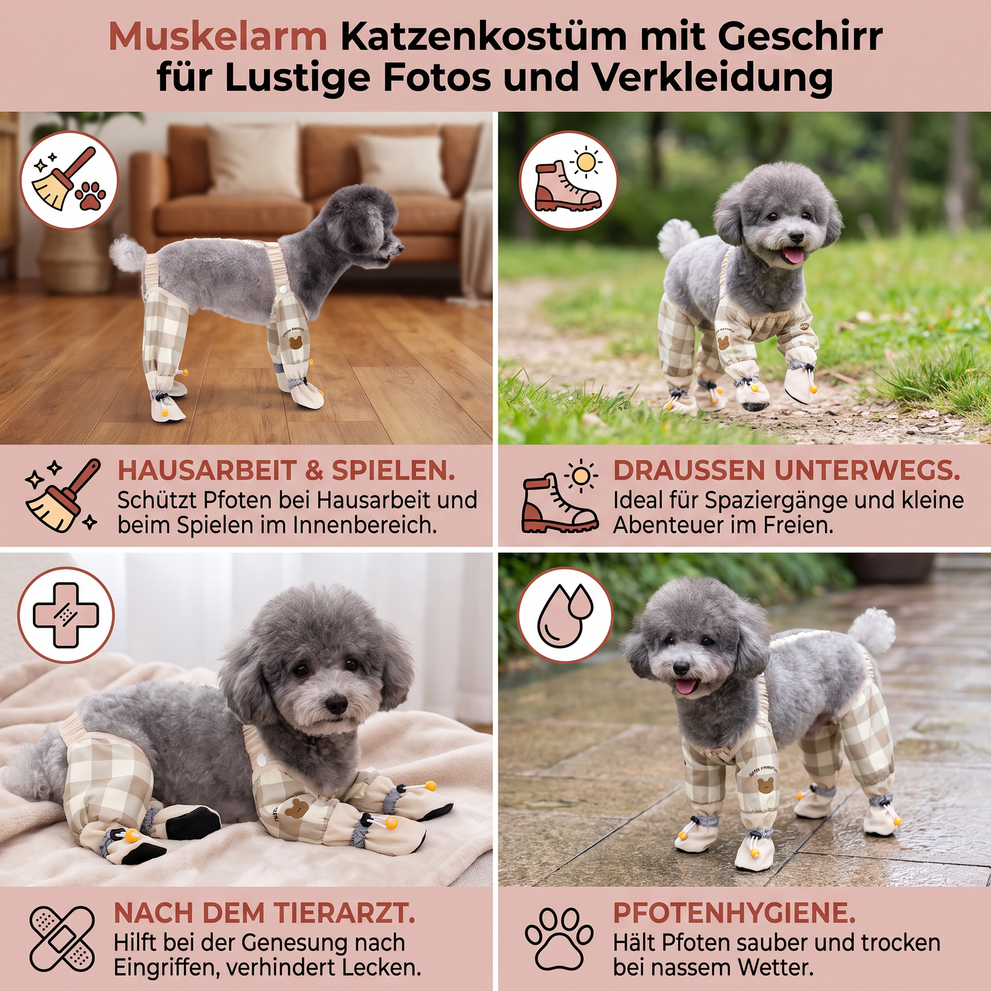 Muskelarm Katzenkostüm mit Geschirr für Lustige Fotos und Verkleidung
