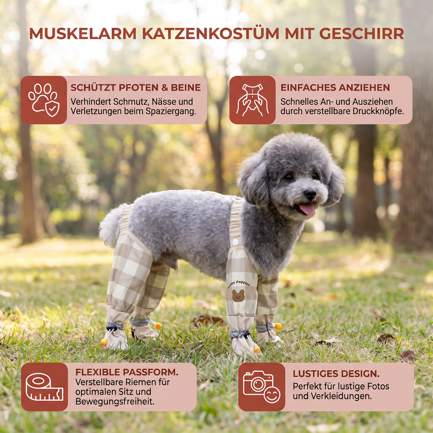 Muskelarm Katzenkostüm mit Geschirr für Lustige Fotos und Verkleidung