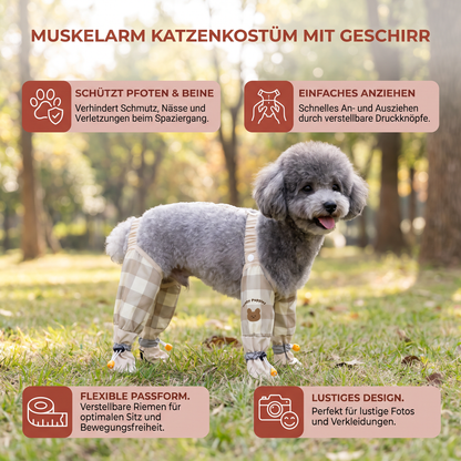 Muskelarm Katzenkostüm mit Geschirr für Lustige Fotos und Verkleidung