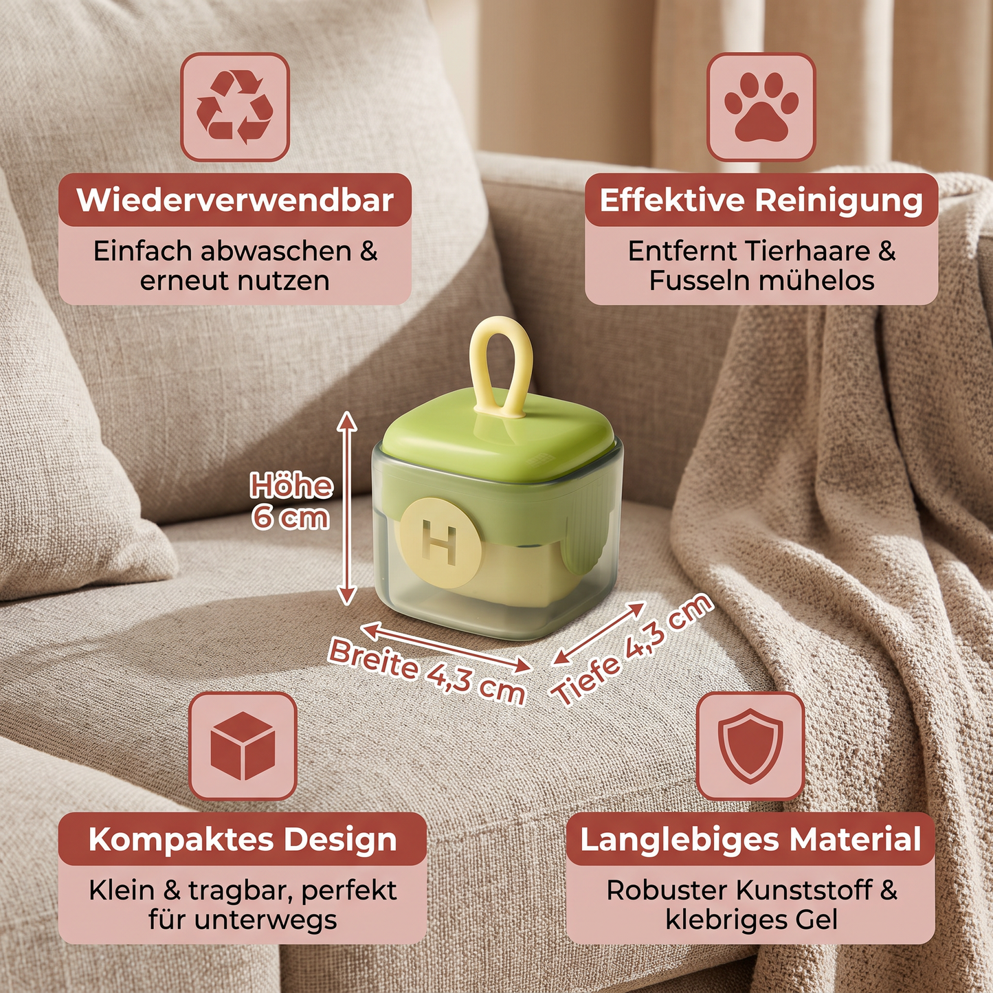 Tierhaarentferner Rolle mit Wiederverwendbarem Design für Einfache Stoffreinigung