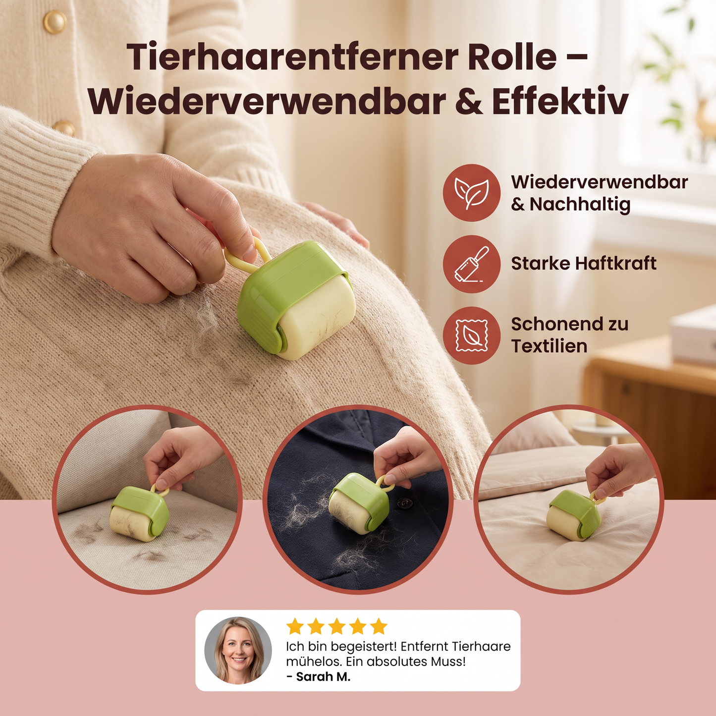Tierhaarentferner Rolle mit Wiederverwendbarem Design für Einfache Stoffreinigung