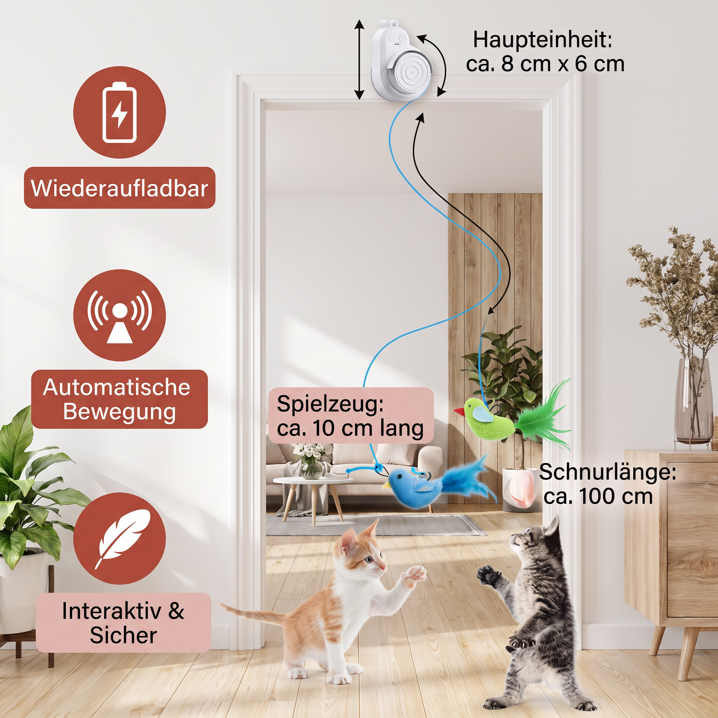 Automatisches fliegendes Vogelspielzeug für Katzen – wiederaufladbares, interaktives Hängespielzeug