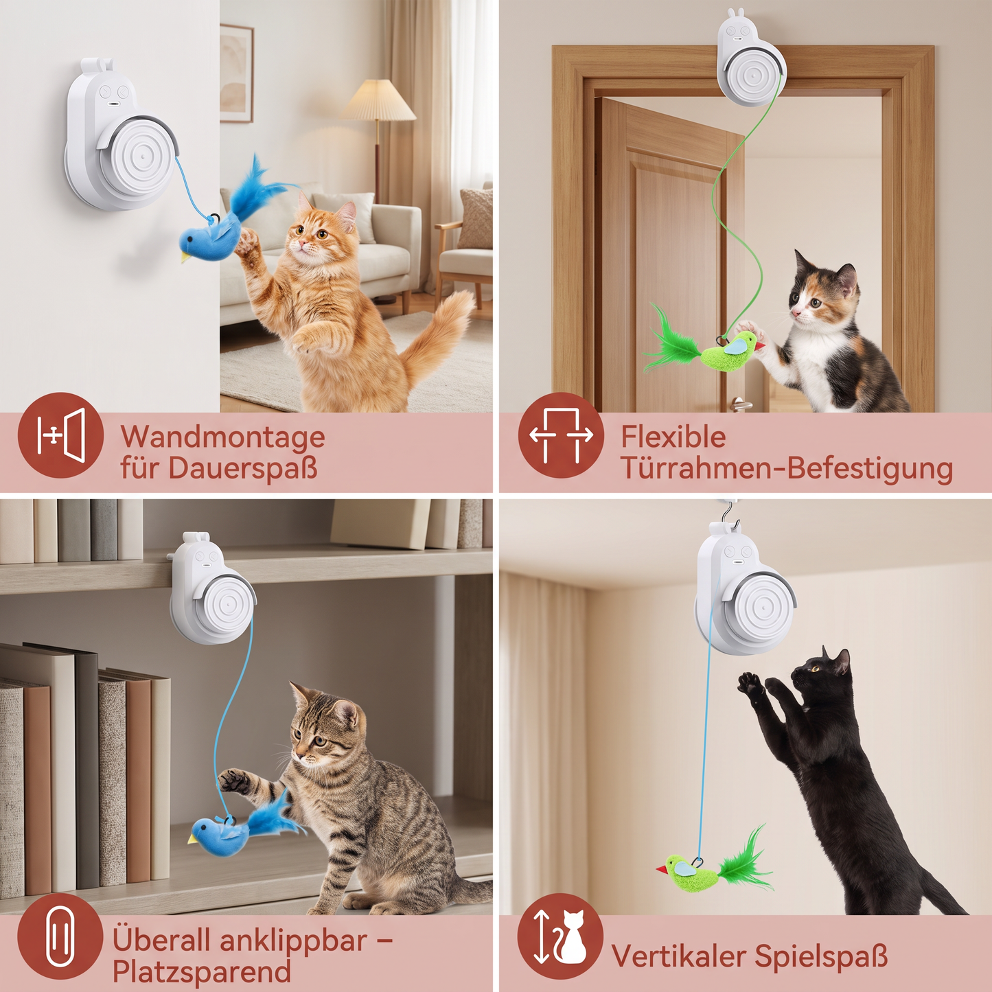 Automatisches fliegendes Vogelspielzeug für Katzen – wiederaufladbares, interaktives Hängespielzeug