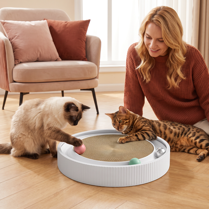 Interaktives Kratzbrett für Katzen mit Rollenden Bällen und Entspannungsbereich