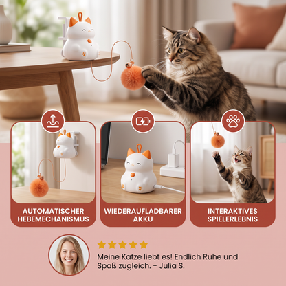 Interaktives, wiederaufladbares Katzenspielzeug – Automatischer Pompon-Wurfspielzeug mit Hebemechanismus