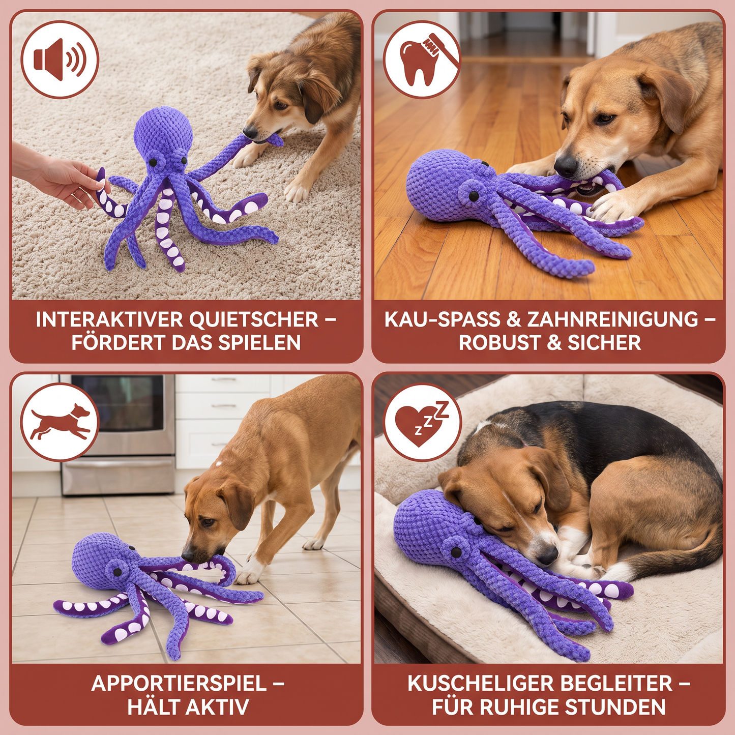 Großes Oktopus-Plüschspielzeug mit Quietscher für Hunde