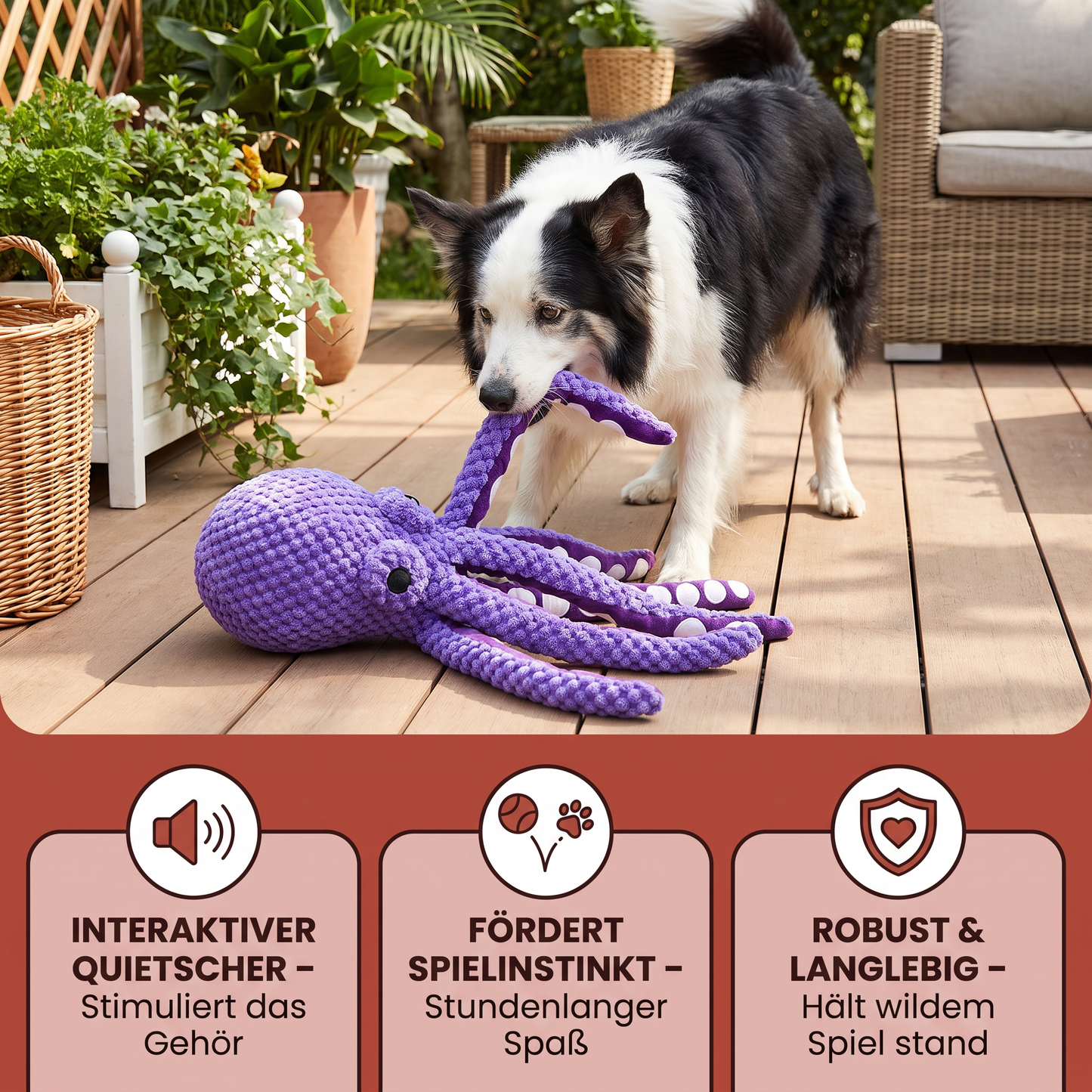 Großes Oktopus-Plüschspielzeug mit Quietscher für Hunde