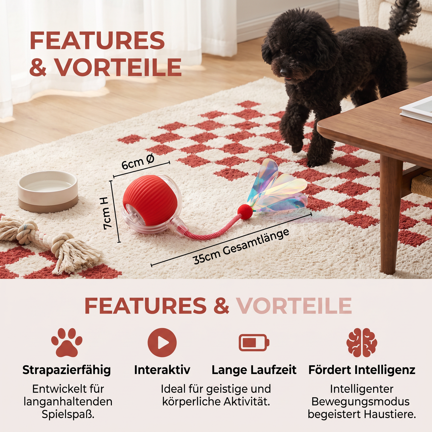 Verbesserter „Smart Rolling Dog Ball“ – strapazierfähiges interaktives Spielzeug mit Netzschwanz