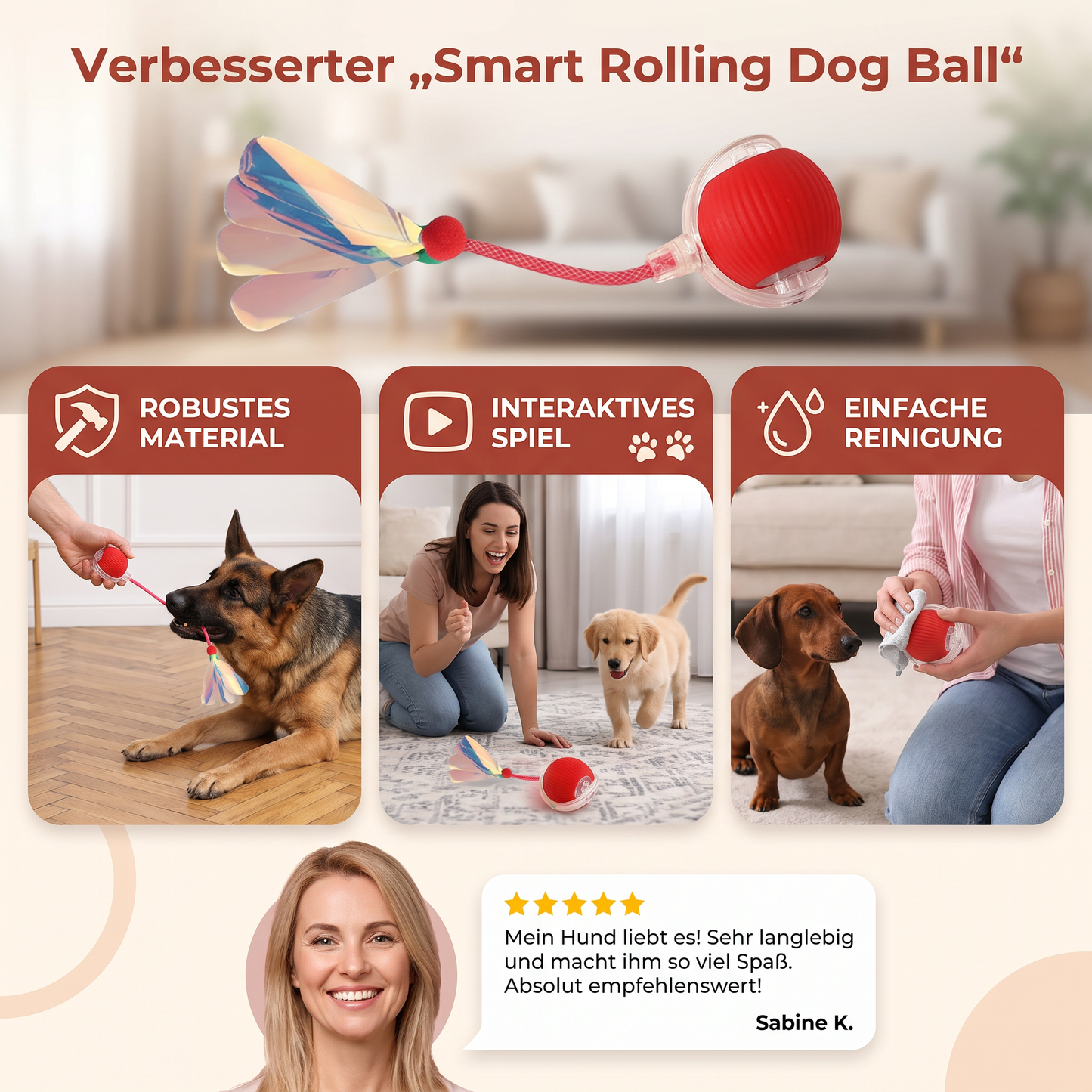Verbesserter „Smart Rolling Dog Ball“ – strapazierfähiges interaktives Spielzeug mit Netzschwanz