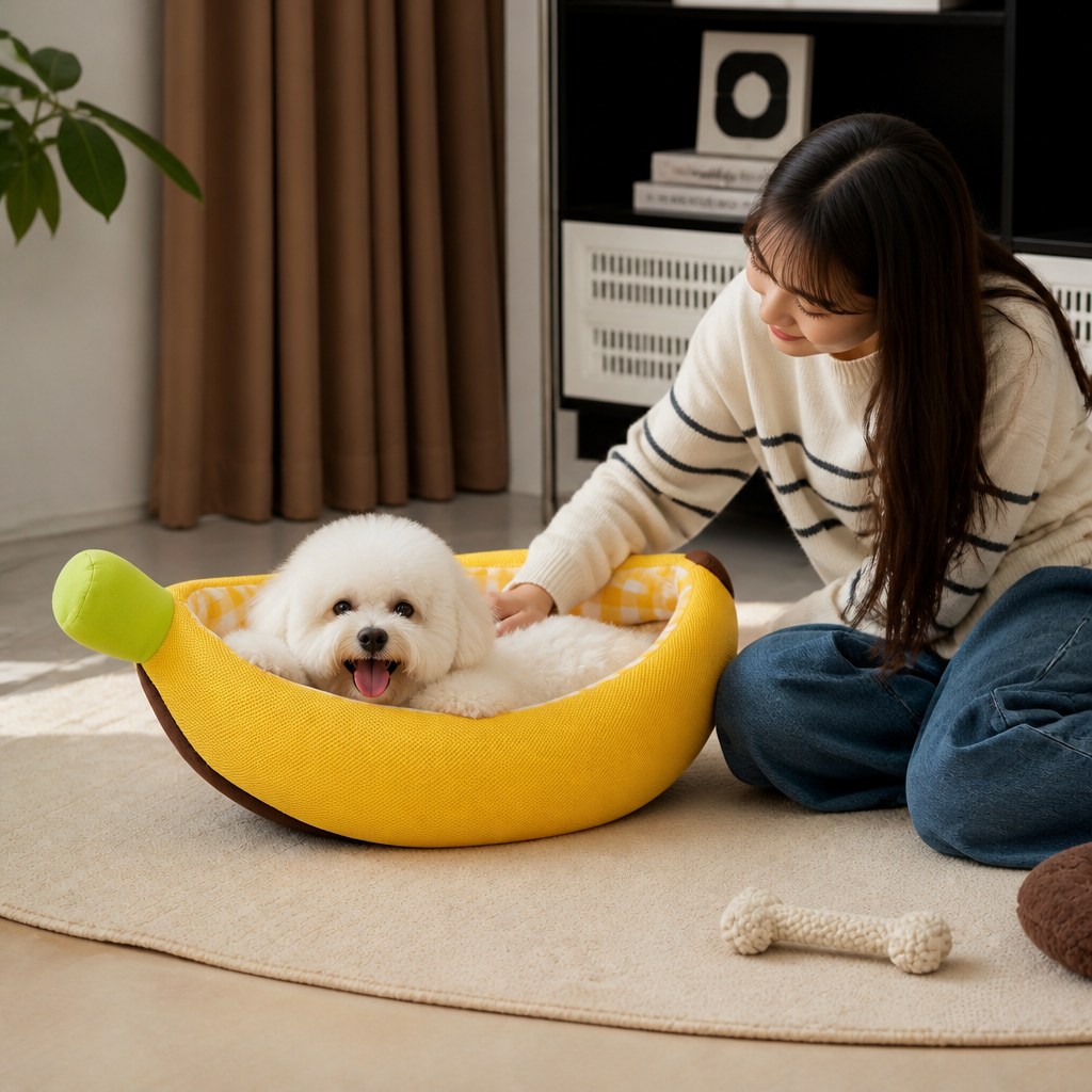 Bananenförmiges gemütliches Haustierbett für Hunde