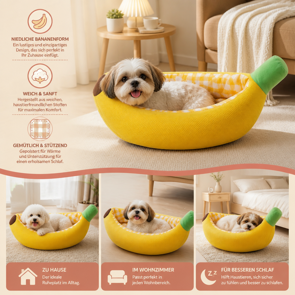 Bananenförmiges gemütliches Haustierbett für Hunde