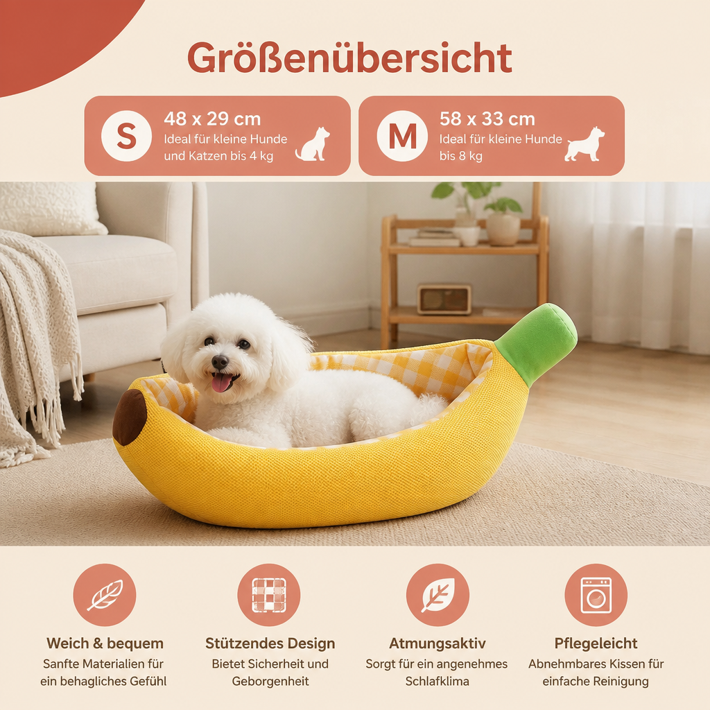 Bananenförmiges gemütliches Haustierbett für Hunde