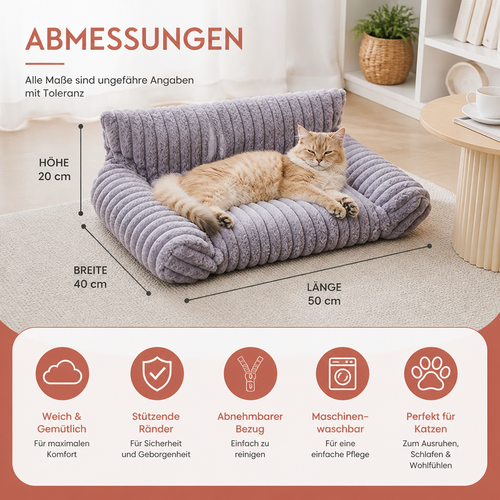 Flauschiges Wolken-Katzensofa mit weichen Seitenpolstern & Waschbarem Bezug