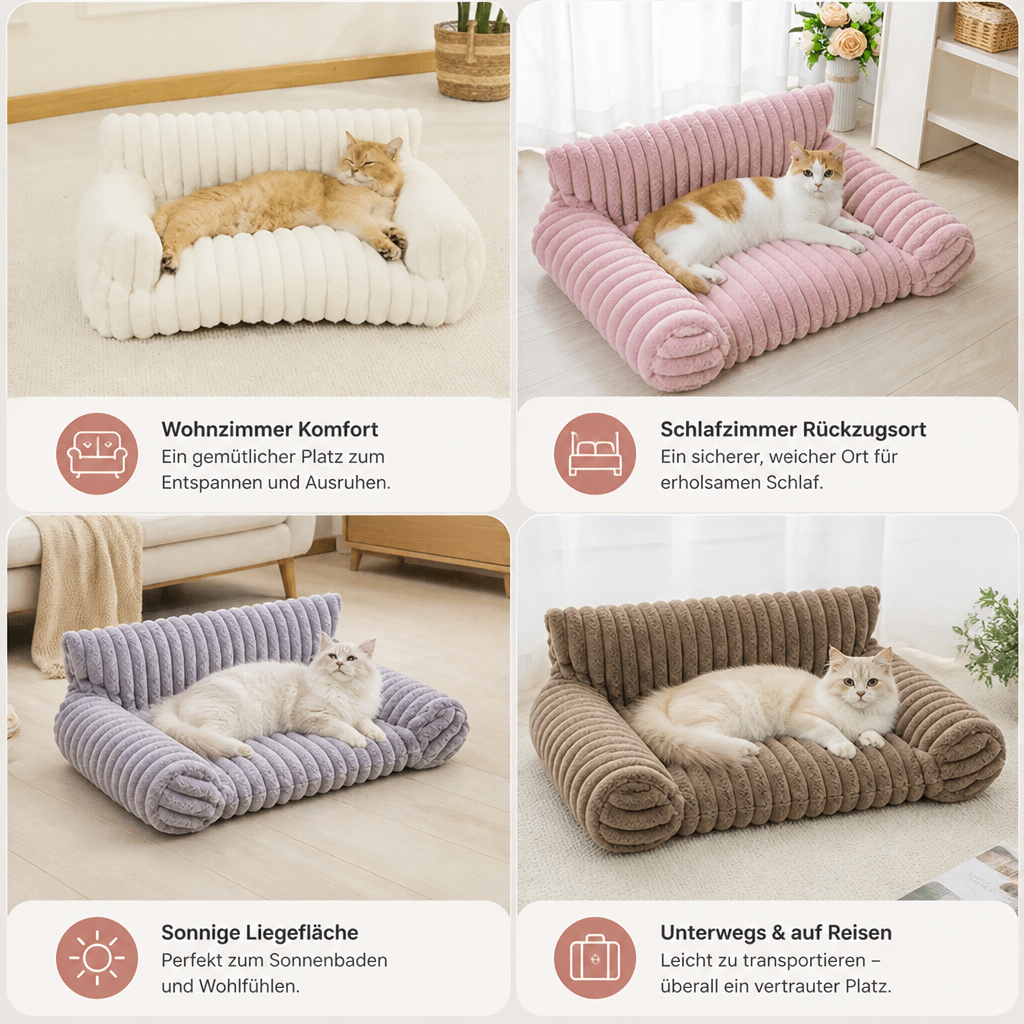 Flauschiges Wolken-Katzensofa mit weichen Seitenpolstern & Waschbarem Bezug