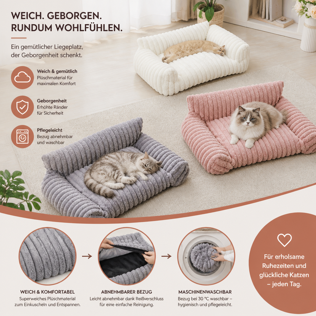 Flauschiges Wolken-Katzensofa mit weichen Seitenpolstern & Waschbarem Bezug