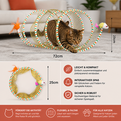 Faltbarer spiralförmiger Katzen-Spieltunnel mit Feder-Glöckchen