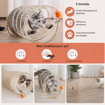 Faltbarer spiralförmiger Katzen-Spieltunnel mit Feder-Glöckchen