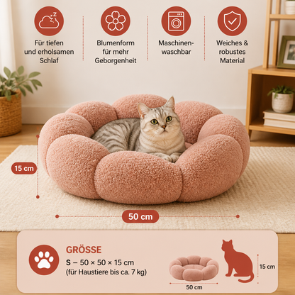 Luxuriöses flauschiges Donut-Katzenbett mit Blumenmuster – Weiches & waschbares Rundkissen