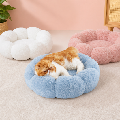 Luxuriöses flauschiges Donut-Katzenbett mit Blumenmuster – Weiches & waschbares Rundkissen